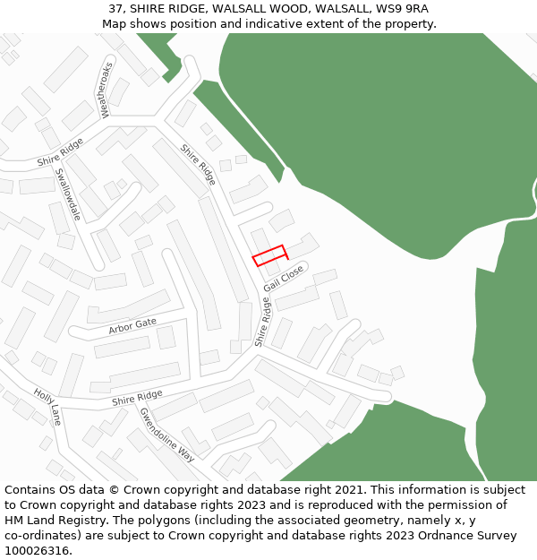 37, SHIRE RIDGE, WALSALL WOOD, WALSALL, WS9 9RA: Location map and indicative extent of plot