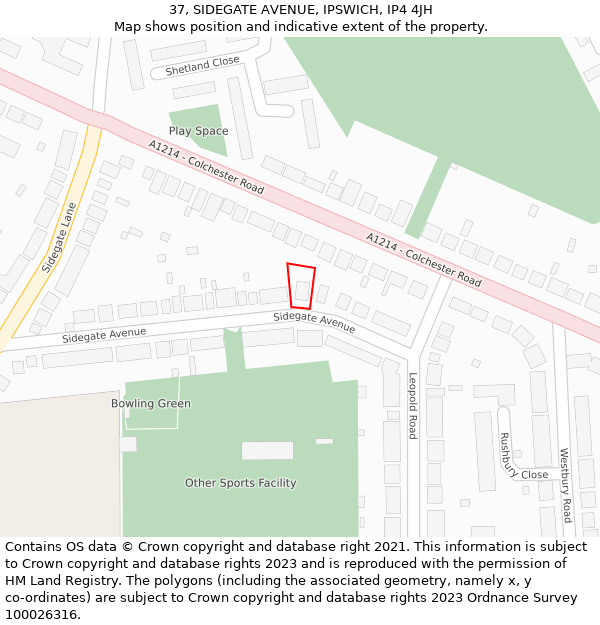 37, SIDEGATE AVENUE, IPSWICH, IP4 4JH: Location map and indicative extent of plot