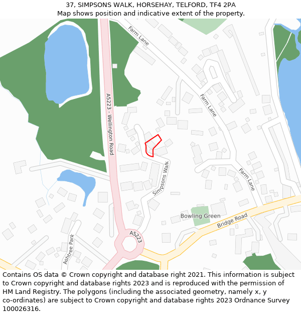 37, SIMPSONS WALK, HORSEHAY, TELFORD, TF4 2PA: Location map and indicative extent of plot
