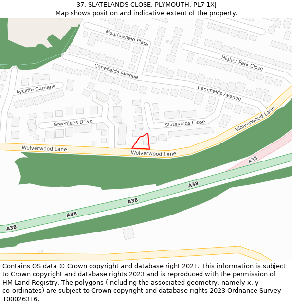 37, SLATELANDS CLOSE, PLYMOUTH, PL7 1XJ: Location map and indicative extent of plot