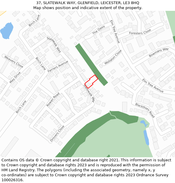 37, SLATEWALK WAY, GLENFIELD, LEICESTER, LE3 8HQ: Location map and indicative extent of plot