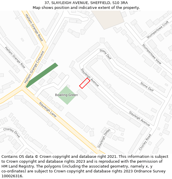 37, SLAYLEIGH AVENUE, SHEFFIELD, S10 3RA: Location map and indicative extent of plot