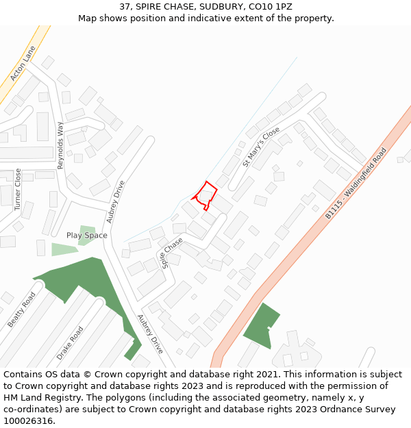 37, SPIRE CHASE, SUDBURY, CO10 1PZ: Location map and indicative extent of plot