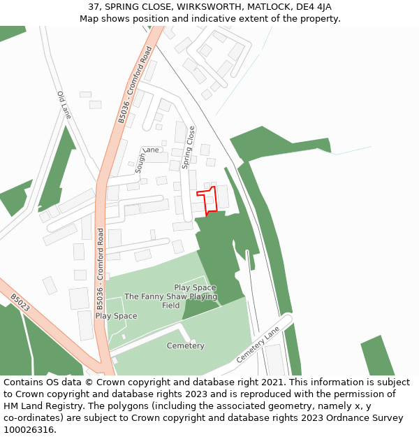 37, SPRING CLOSE, WIRKSWORTH, MATLOCK, DE4 4JA: Location map and indicative extent of plot