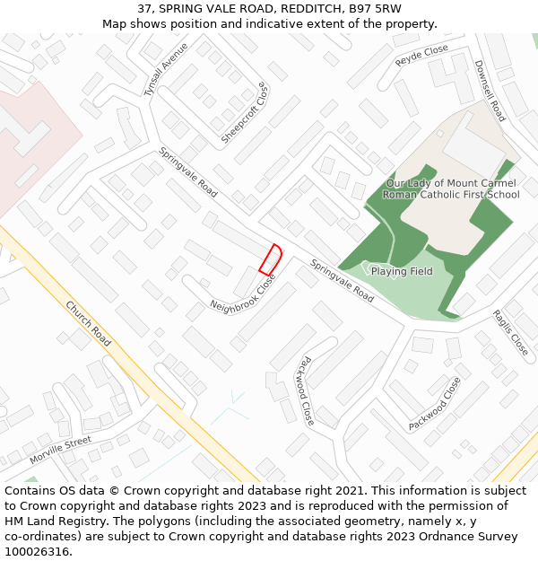 37, SPRING VALE ROAD, REDDITCH, B97 5RW: Location map and indicative extent of plot