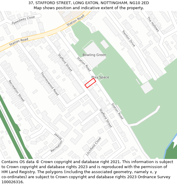 37, STAFFORD STREET, LONG EATON, NOTTINGHAM, NG10 2ED: Location map and indicative extent of plot