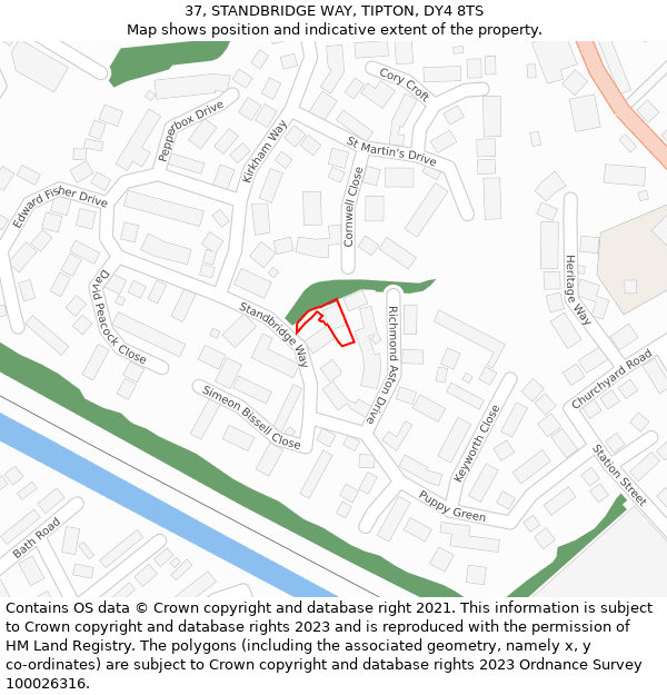 37, STANDBRIDGE WAY, TIPTON, DY4 8TS: Location map and indicative extent of plot