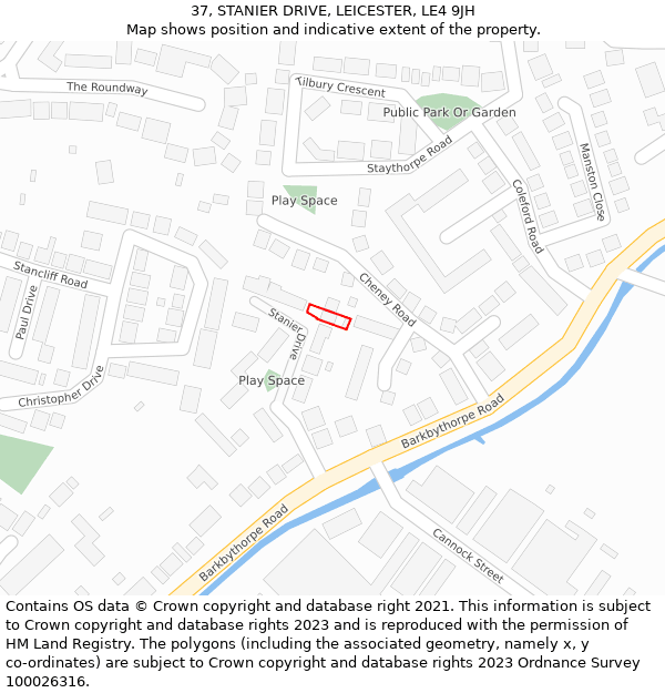 37, STANIER DRIVE, LEICESTER, LE4 9JH: Location map and indicative extent of plot