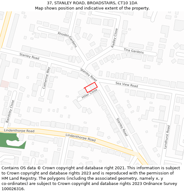 37, STANLEY ROAD, BROADSTAIRS, CT10 1DA: Location map and indicative extent of plot