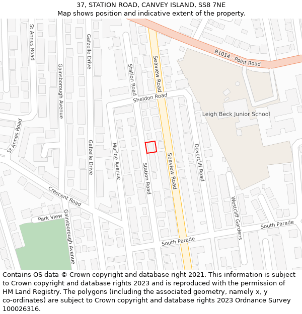 37, STATION ROAD, CANVEY ISLAND, SS8 7NE: Location map and indicative extent of plot