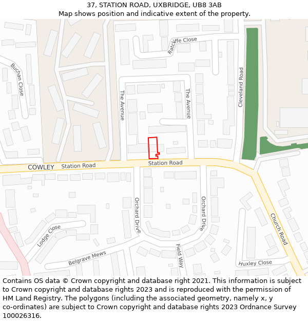 37, STATION ROAD, UXBRIDGE, UB8 3AB: Location map and indicative extent of plot