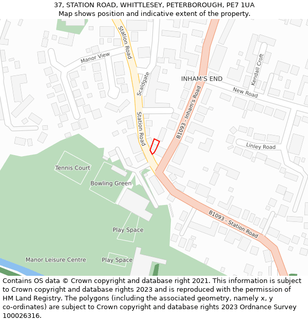 37, STATION ROAD, WHITTLESEY, PETERBOROUGH, PE7 1UA: Location map and indicative extent of plot