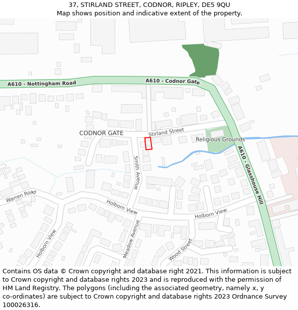 37, STIRLAND STREET, CODNOR, RIPLEY, DE5 9QU: Location map and indicative extent of plot