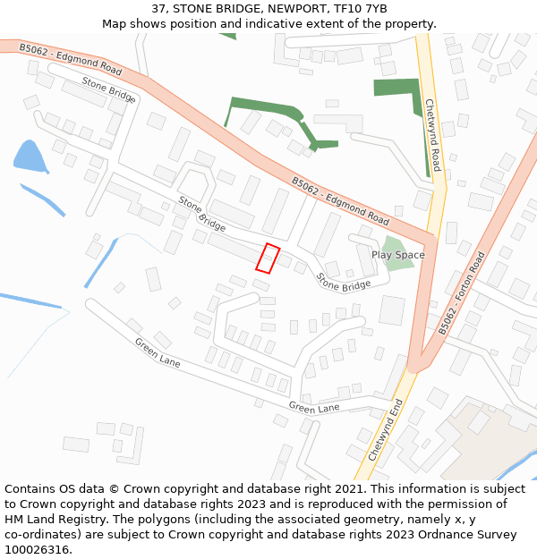 37, STONE BRIDGE, NEWPORT, TF10 7YB: Location map and indicative extent of plot