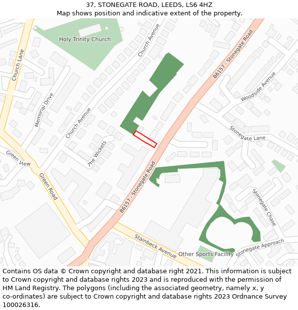 37, STONEGATE ROAD, LEEDS, LS6 4HZ: Location map and indicative extent of plot