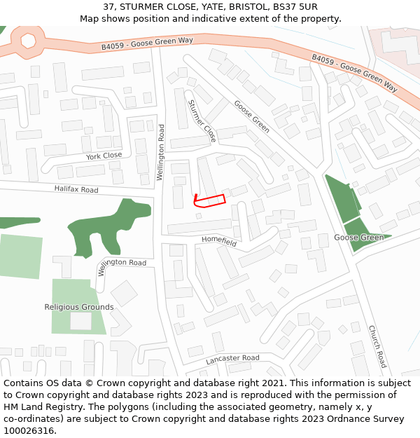 37, STURMER CLOSE, YATE, BRISTOL, BS37 5UR: Location map and indicative extent of plot