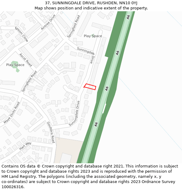 37, SUNNINGDALE DRIVE, RUSHDEN, NN10 0YJ: Location map and indicative extent of plot