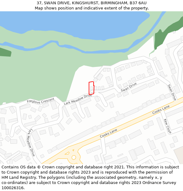 37, SWAN DRIVE, KINGSHURST, BIRMINGHAM, B37 6AU: Location map and indicative extent of plot