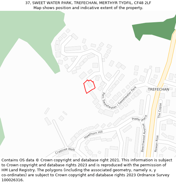 37, SWEET WATER PARK, TREFECHAN, MERTHYR TYDFIL, CF48 2LF: Location map and indicative extent of plot