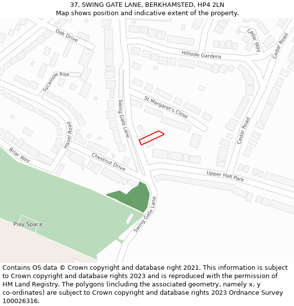 37, SWING GATE LANE, BERKHAMSTED, HP4 2LN: Location map and indicative extent of plot