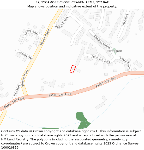 37, SYCAMORE CLOSE, CRAVEN ARMS, SY7 9AF: Location map and indicative extent of plot