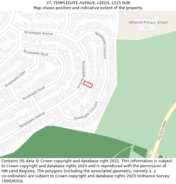 37, TEMPLEGATE AVENUE, LEEDS, LS15 0HB: Location map and indicative extent of plot