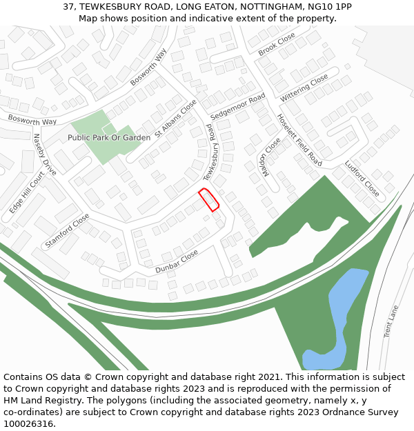 37, TEWKESBURY ROAD, LONG EATON, NOTTINGHAM, NG10 1PP: Location map and indicative extent of plot