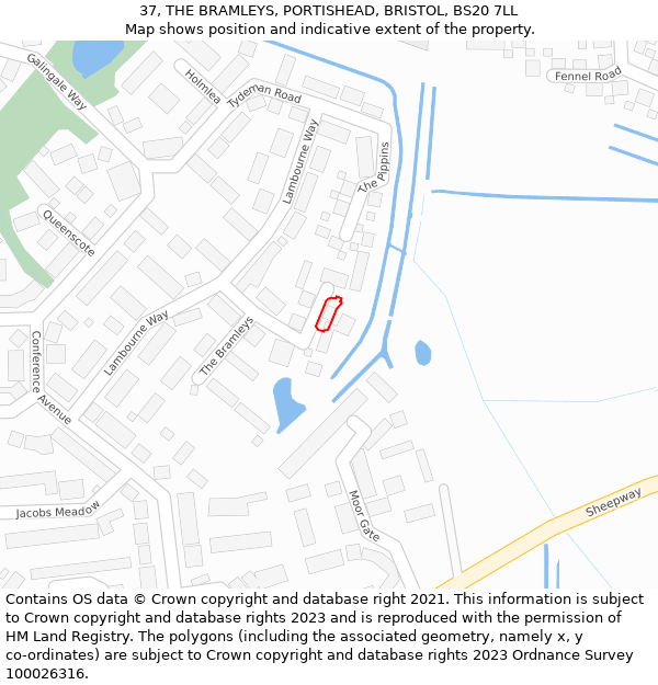 37, THE BRAMLEYS, PORTISHEAD, BRISTOL, BS20 7LL: Location map and indicative extent of plot