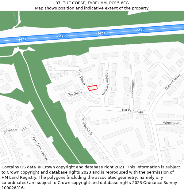 37, THE COPSE, FAREHAM, PO15 6EG: Location map and indicative extent of plot