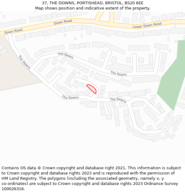 37, THE DOWNS, PORTISHEAD, BRISTOL, BS20 6EE: Location map and indicative extent of plot