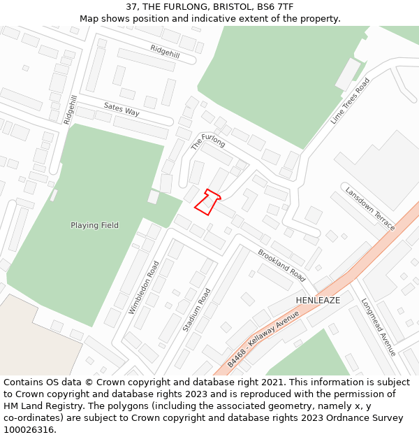 37, THE FURLONG, BRISTOL, BS6 7TF: Location map and indicative extent of plot