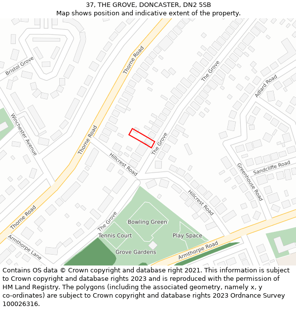 37, THE GROVE, DONCASTER, DN2 5SB: Location map and indicative extent of plot