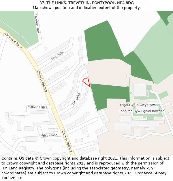 37, THE LINKS, TREVETHIN, PONTYPOOL, NP4 8DG: Location map and indicative extent of plot