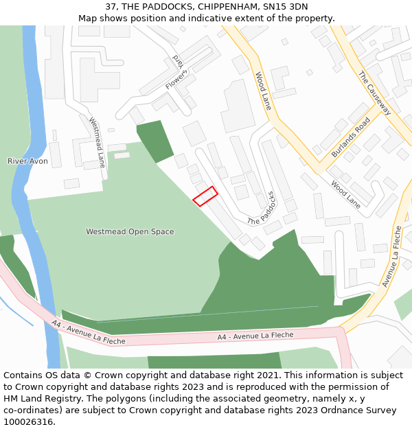 37, THE PADDOCKS, CHIPPENHAM, SN15 3DN: Location map and indicative extent of plot