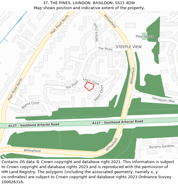 37, THE PINES, LAINDON, BASILDON, SS15 4DW: Location map and indicative extent of plot