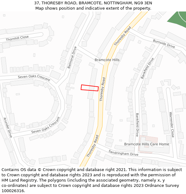 37, THORESBY ROAD, BRAMCOTE, NOTTINGHAM, NG9 3EN: Location map and indicative extent of plot