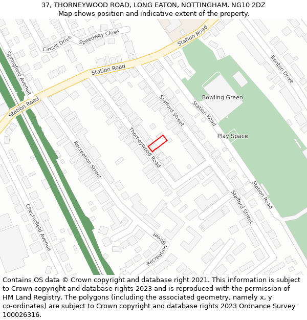 37, THORNEYWOOD ROAD, LONG EATON, NOTTINGHAM, NG10 2DZ: Location map and indicative extent of plot