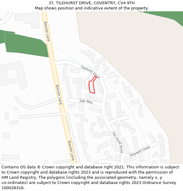 37, TILEHURST DRIVE, COVENTRY, CV4 9TH: Location map and indicative extent of plot