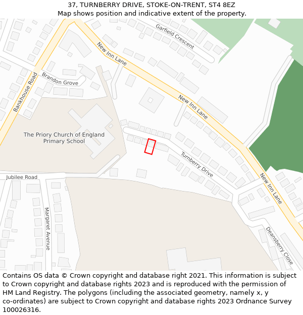 37, TURNBERRY DRIVE, STOKE-ON-TRENT, ST4 8EZ: Location map and indicative extent of plot