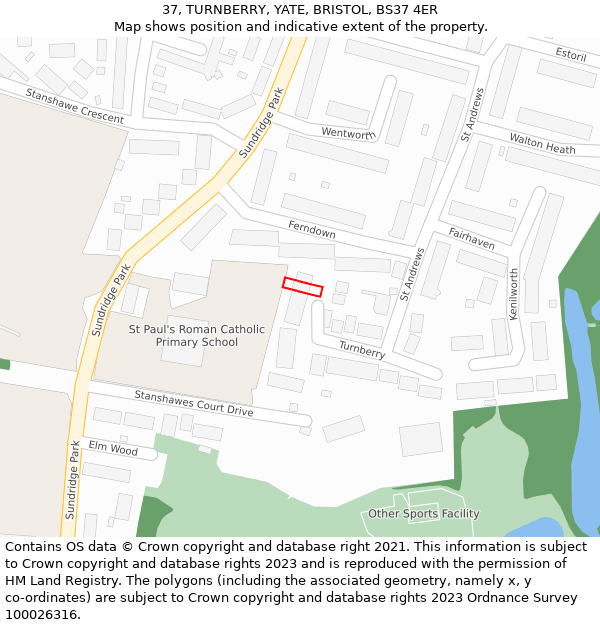 37, TURNBERRY, YATE, BRISTOL, BS37 4ER: Location map and indicative extent of plot