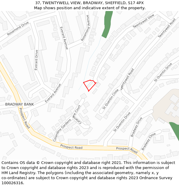 37, TWENTYWELL VIEW, BRADWAY, SHEFFIELD, S17 4PX: Location map and indicative extent of plot