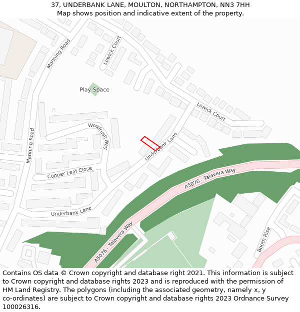 37, UNDERBANK LANE, MOULTON, NORTHAMPTON, NN3 7HH: Location map and indicative extent of plot