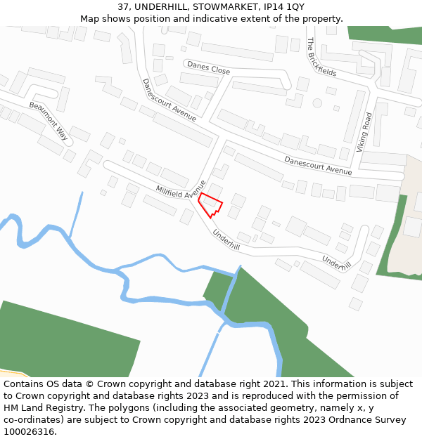 37, UNDERHILL, STOWMARKET, IP14 1QY: Location map and indicative extent of plot