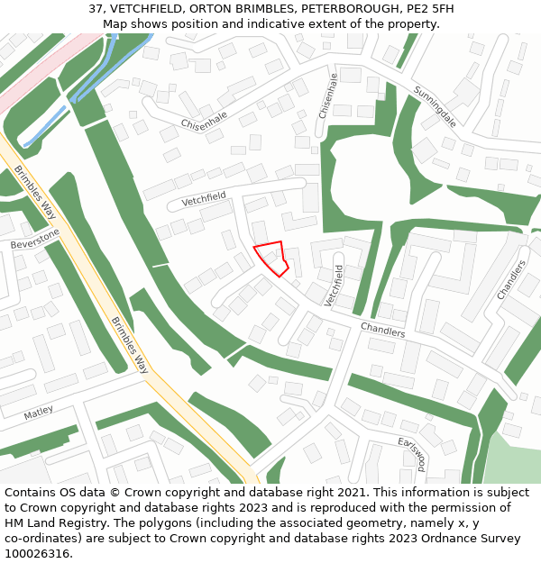 37, VETCHFIELD, ORTON BRIMBLES, PETERBOROUGH, PE2 5FH: Location map and indicative extent of plot