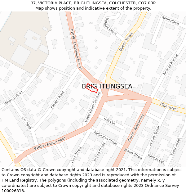 37, VICTORIA PLACE, BRIGHTLINGSEA, COLCHESTER, CO7 0BP: Location map and indicative extent of plot