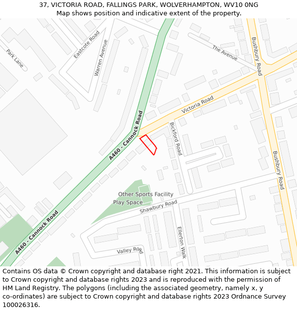37, VICTORIA ROAD, FALLINGS PARK, WOLVERHAMPTON, WV10 0NG: Location map and indicative extent of plot