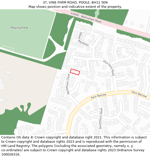 37, VINE FARM ROAD, POOLE, BH12 5EN: Location map and indicative extent of plot