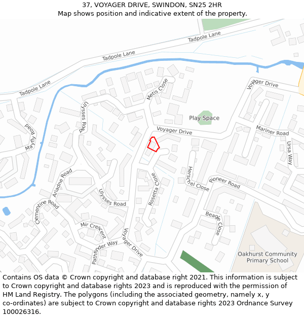 37, VOYAGER DRIVE, SWINDON, SN25 2HR: Location map and indicative extent of plot