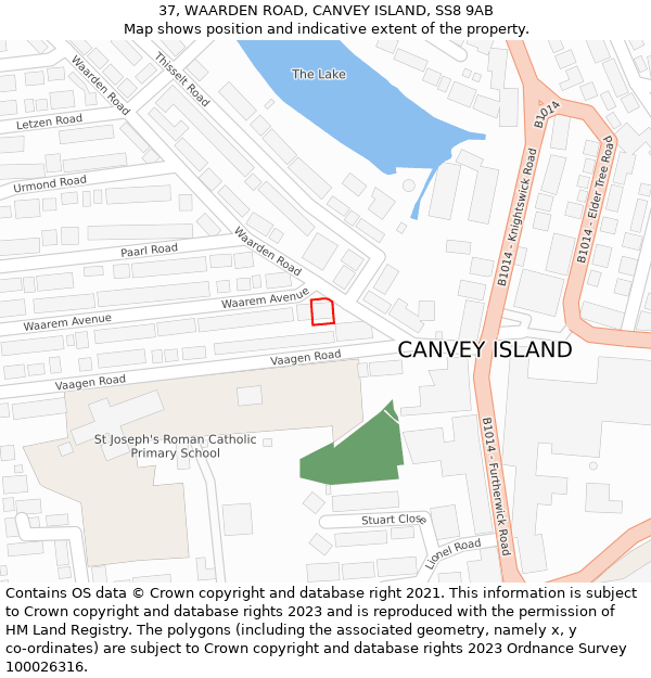 37, WAARDEN ROAD, CANVEY ISLAND, SS8 9AB: Location map and indicative extent of plot