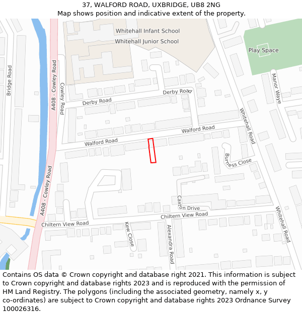 37, WALFORD ROAD, UXBRIDGE, UB8 2NG: Location map and indicative extent of plot